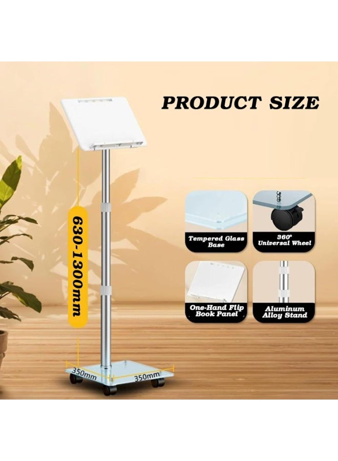 والالا حامل كتب للقراءة، حامل منبر متحرك بعجلات، حامل كمبيوتر محمول متحرك قابل لتعديل الارتفاع، حامل أرضي للأجهزة اللوحية مع إمكانية تعديل الزاوية بزاوية 180 درجة. - Image 4